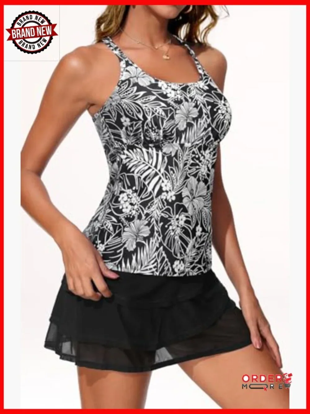 Two Piece Tankini Swimwear with Shorts Tummy Control Athletic Bathing Suit - Picture 5 of 6